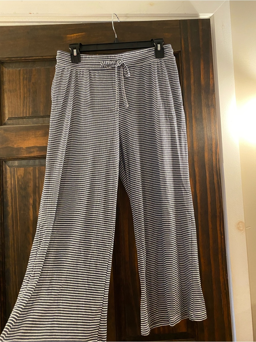 Striped Wide-Leg Lounge Pants - navy and white